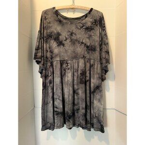 Urban Outfitters Tie Dye Tunic Top Black Gray Oversized Boho Grunge Loose Fit M